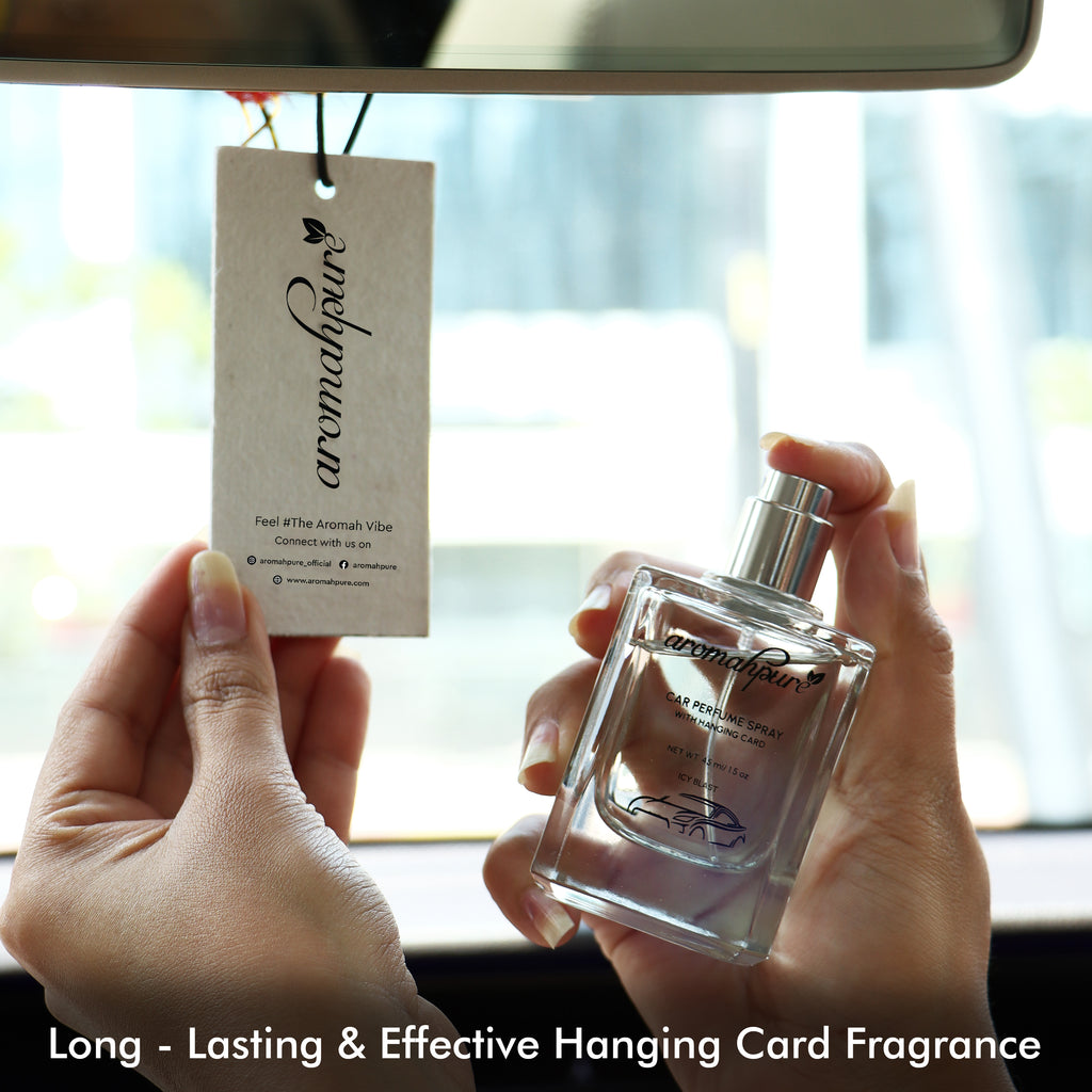 Icy Blast Car Perfume Spray with Hanging Card | Refreshing | 45ml | 500+ sprays | Long Lasting | Air Freshener for Car Interior