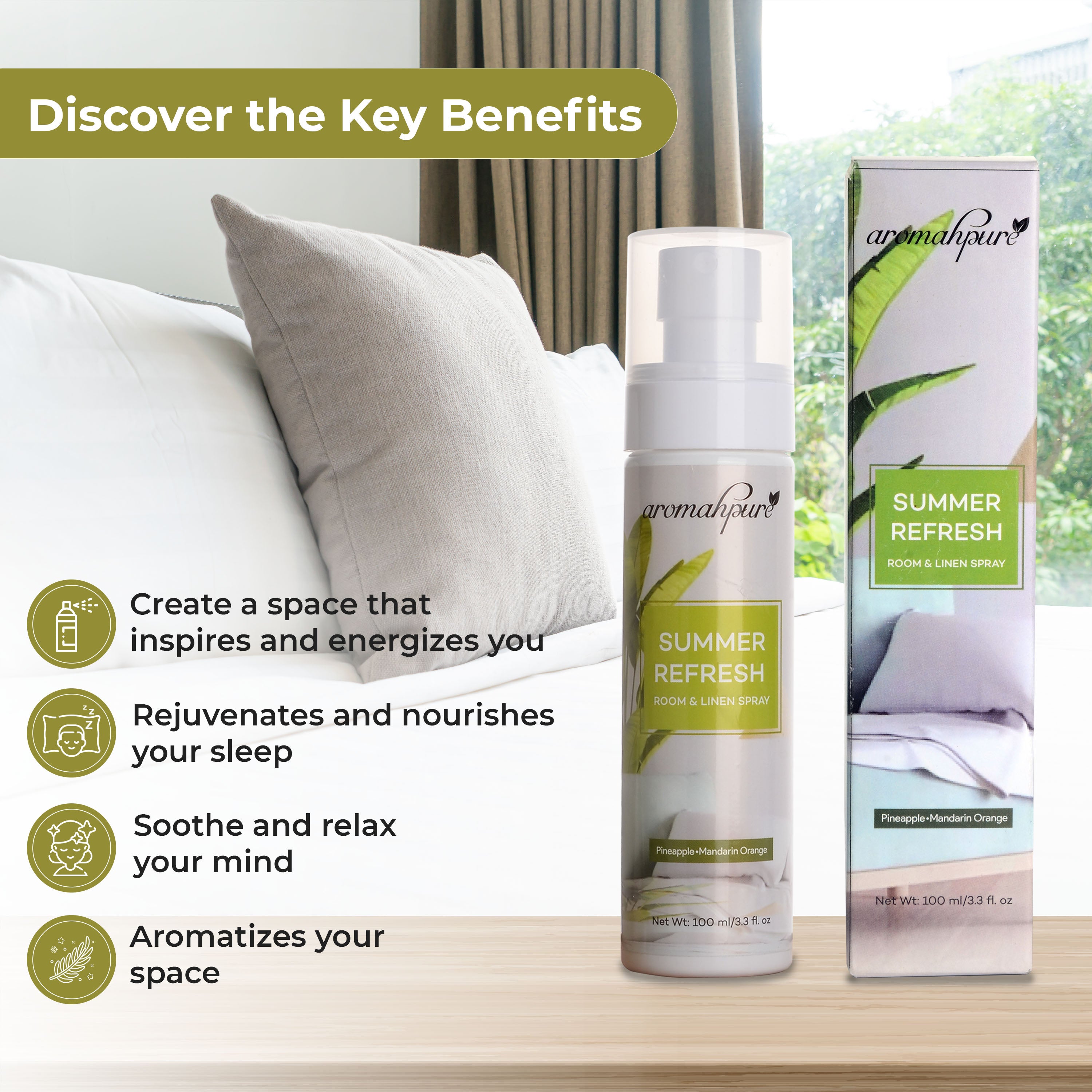 Aromahpure Linen Spray Summer Refresh key benefits