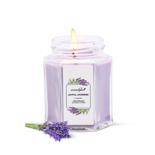Aromahpure Soy Wax Hexa Jar Candle, 48 Hours Burning Time Guaranteed (Joyful Lavender)