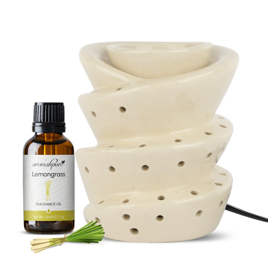 Brown Electric Ceramic Spiral Diffuser with 15 ml Fragrance Oil ( Thai Lemongrass )
