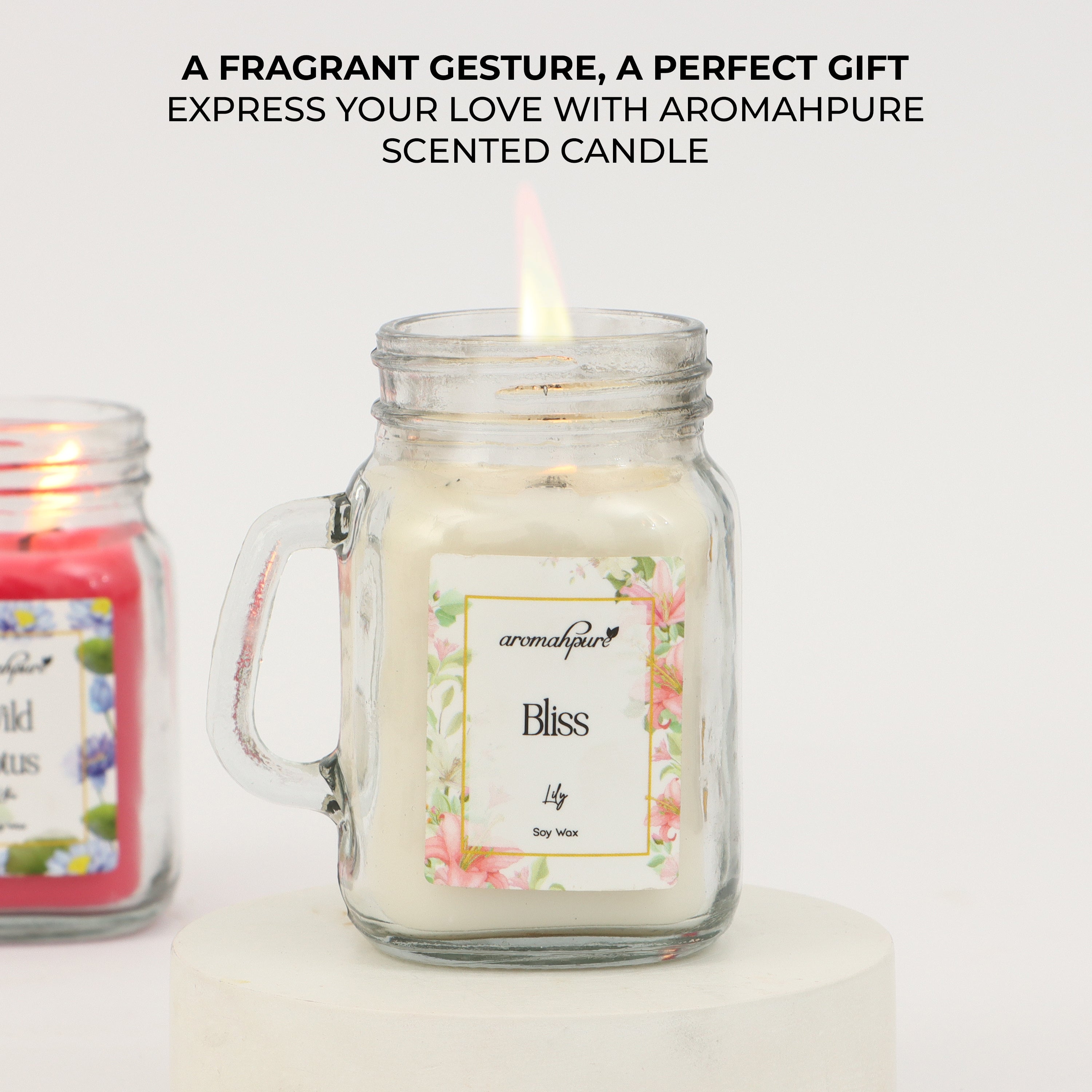 Aromahpure Soy Wax, Mason Jar Candles, 60 Hours Burning Time Gauranteed (Wild lotus, Bliss)