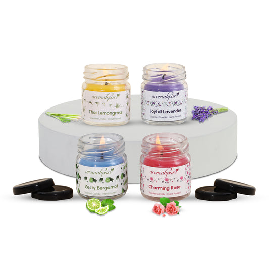 Aromahpure Soy Wax Round Jar Candles, 40 Hours Burning Time Guaranteed (Assorted) (Pack of 4)