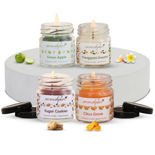 Aromahpure Soy Wax Round Jar Candles, 40 Hours Burning Time Guaranteed (Assorted) (Pack of 4)