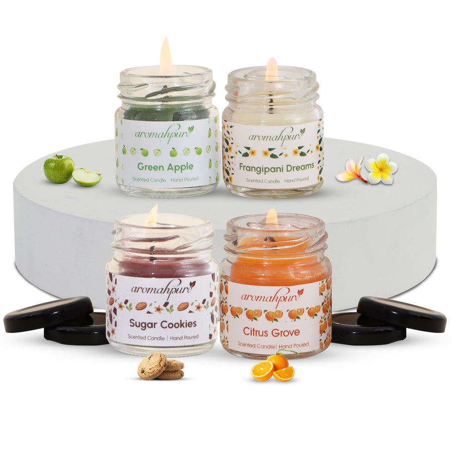 Soy Wax Round Jar Candles | 40 Hours Burning Time Guaranteed | Assorted, Pack of 4