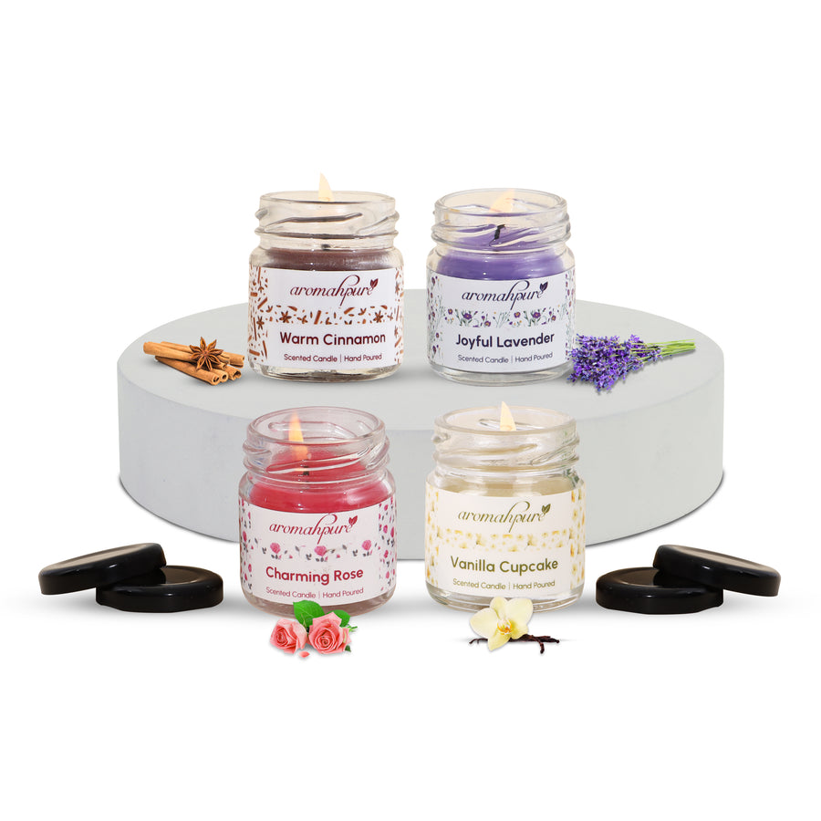 Soy Wax Round Jar Candles, 40 Hours Burning Time Guaranteed (Assorted) (Pack of 4)