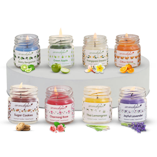Aromahpure Soy Wax Round Jar Candles Pack of 8 - Assorted Scents