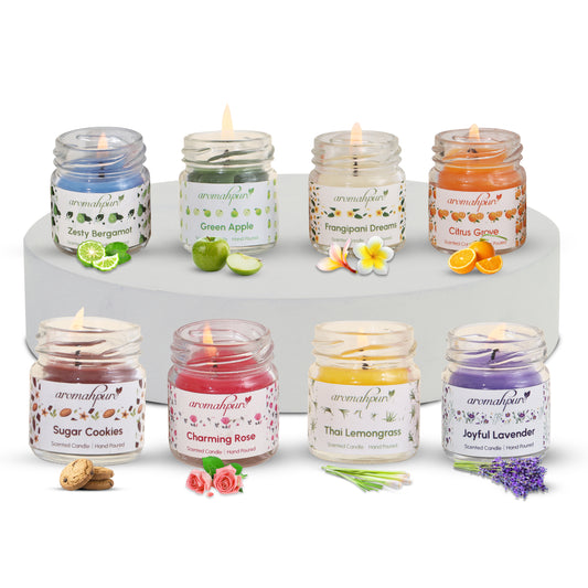 Aromahpure Soy Wax Round Jar Candles, 80 Hours Burning Time Guaranteed  (Assorted) (Pack of 8)