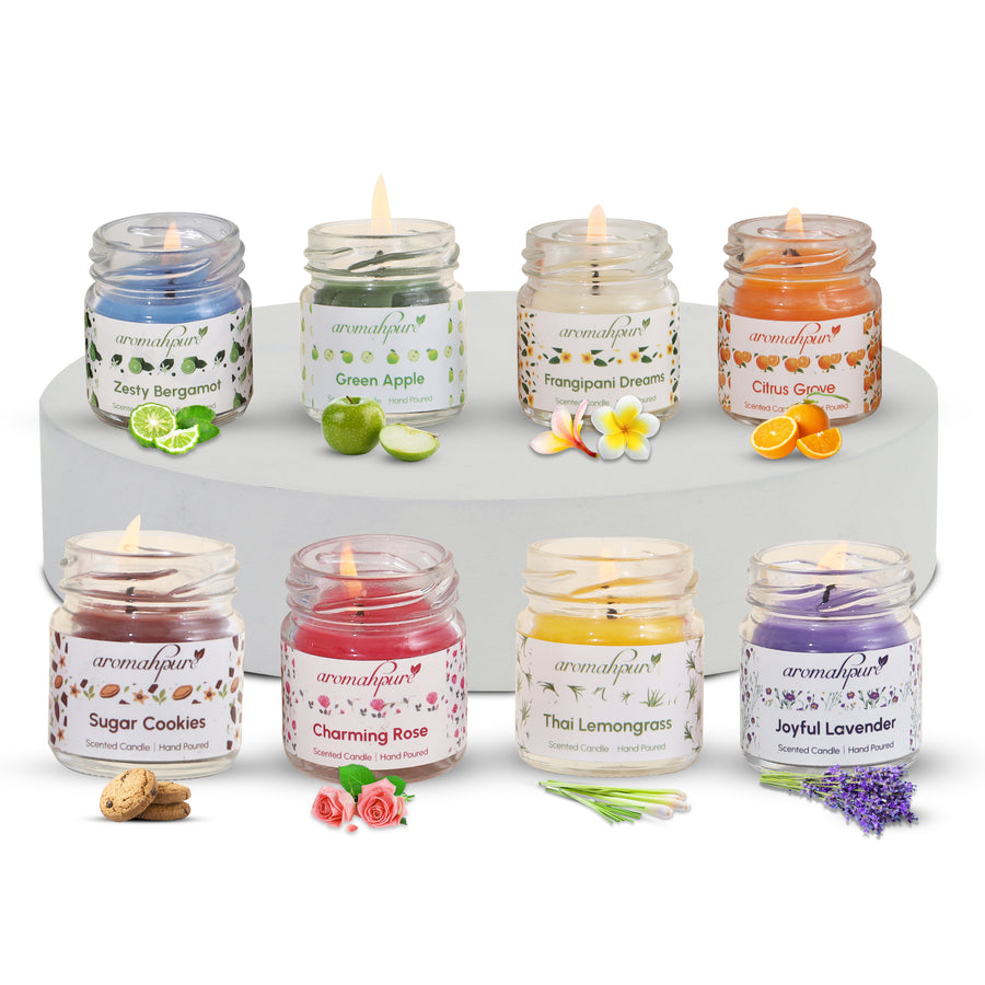 Soy Wax Round Jar Candles | 80 Hours Burning Time Guaranteed | Assorted, Pack of 8