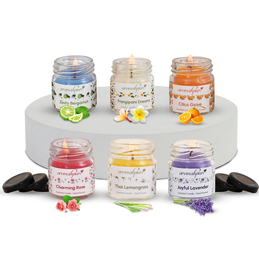 Soy Wax Round Jar Candles | 60 Hours Burning Time Guaranteed | Assorted, Pack of 6