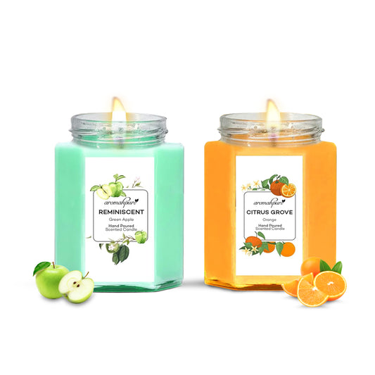 Aromahpure Soy Wax Hexa Jar Candle, 96 Hours Burning Time Guaranteed (Orange, Green Apple)