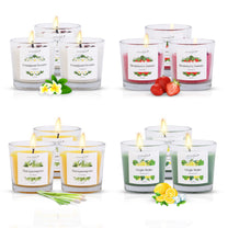 Aromahpure Soy Wax 4B Jar Candle (Strawberry Fantasy, Frangipani Dreams, Thai Lemongrass, Virgin Mojito Scented Candle) - Pack of 12