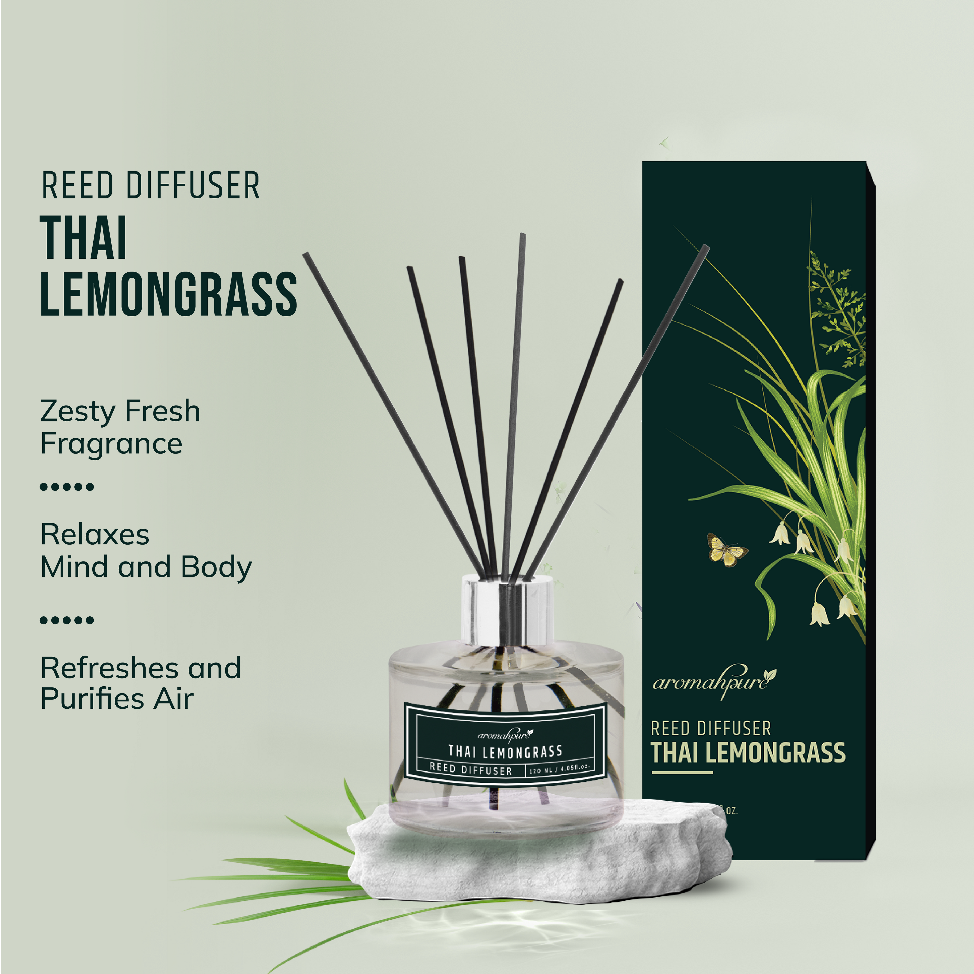Aromahpure Reed Diffuser Lemongrass fragrance that relaxes mind and body 