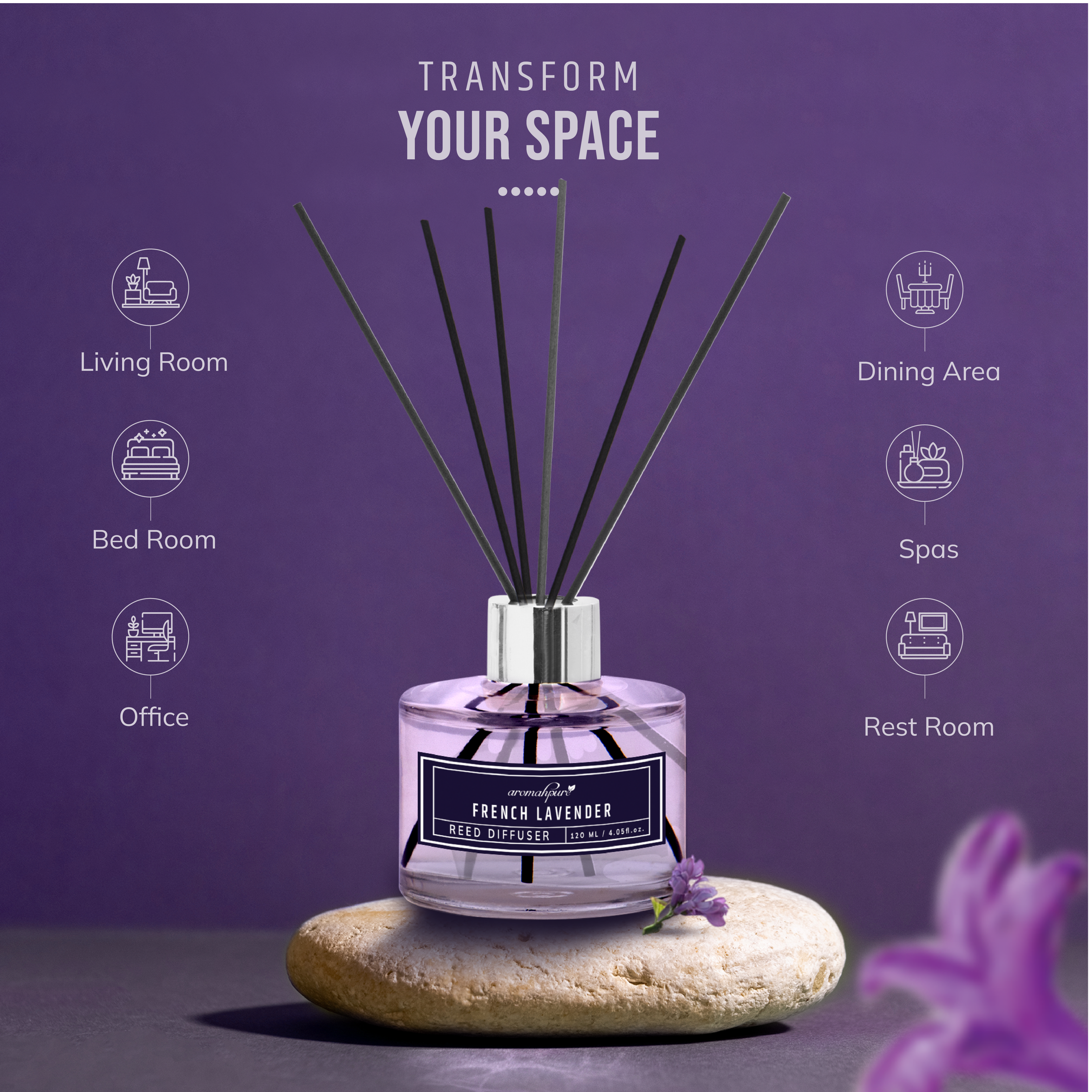 Used Reed diffuser at living room, Bed room, Office, Dinning Area , Spa and More.