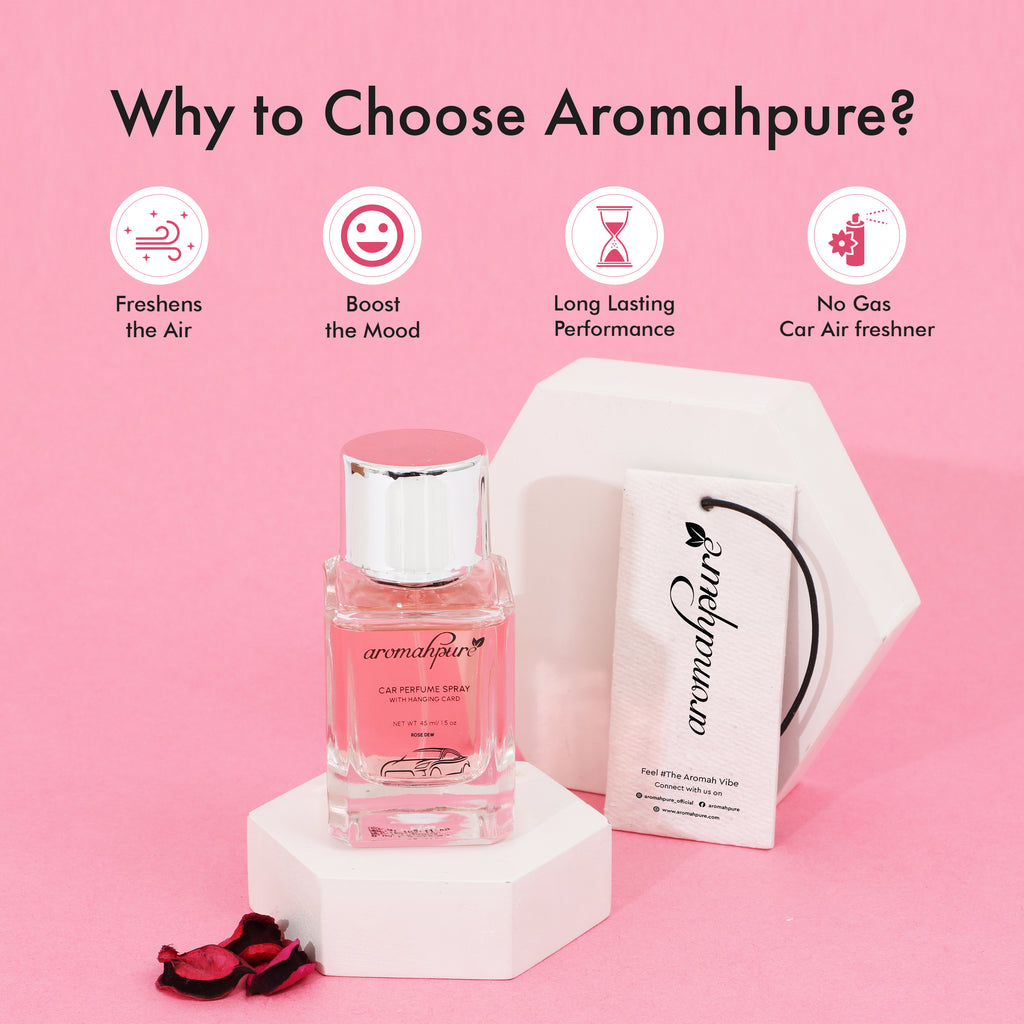 Aromahpure Floral Car Perfume Spray with Hanging Card (Rose Dew)