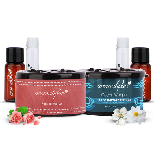 Aromahpure Dashboard Car Perfume with 50 ML Miniature Fragrance Oil (Rose, Watery, White Floral, Musk)