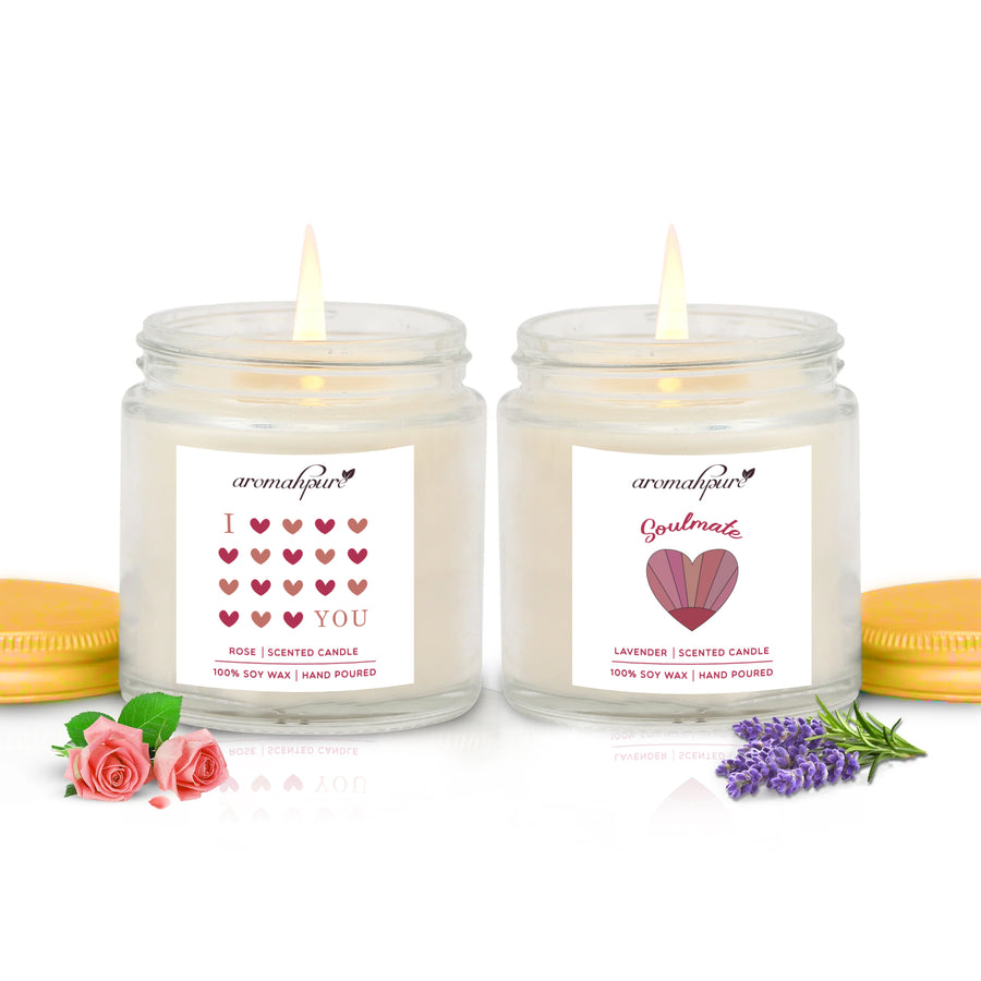 Aromahpure Soy Wax Jar Valentine Day Candles (Lavender, Rose)