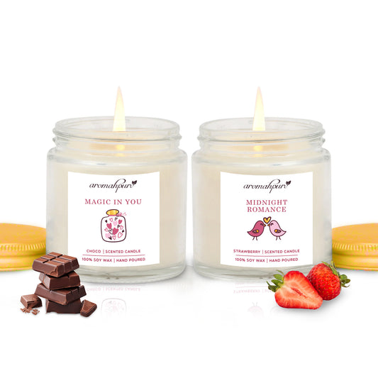 Aromahpure Soy Wax Jar Valentine Day Candles (Choco, Strawberry)