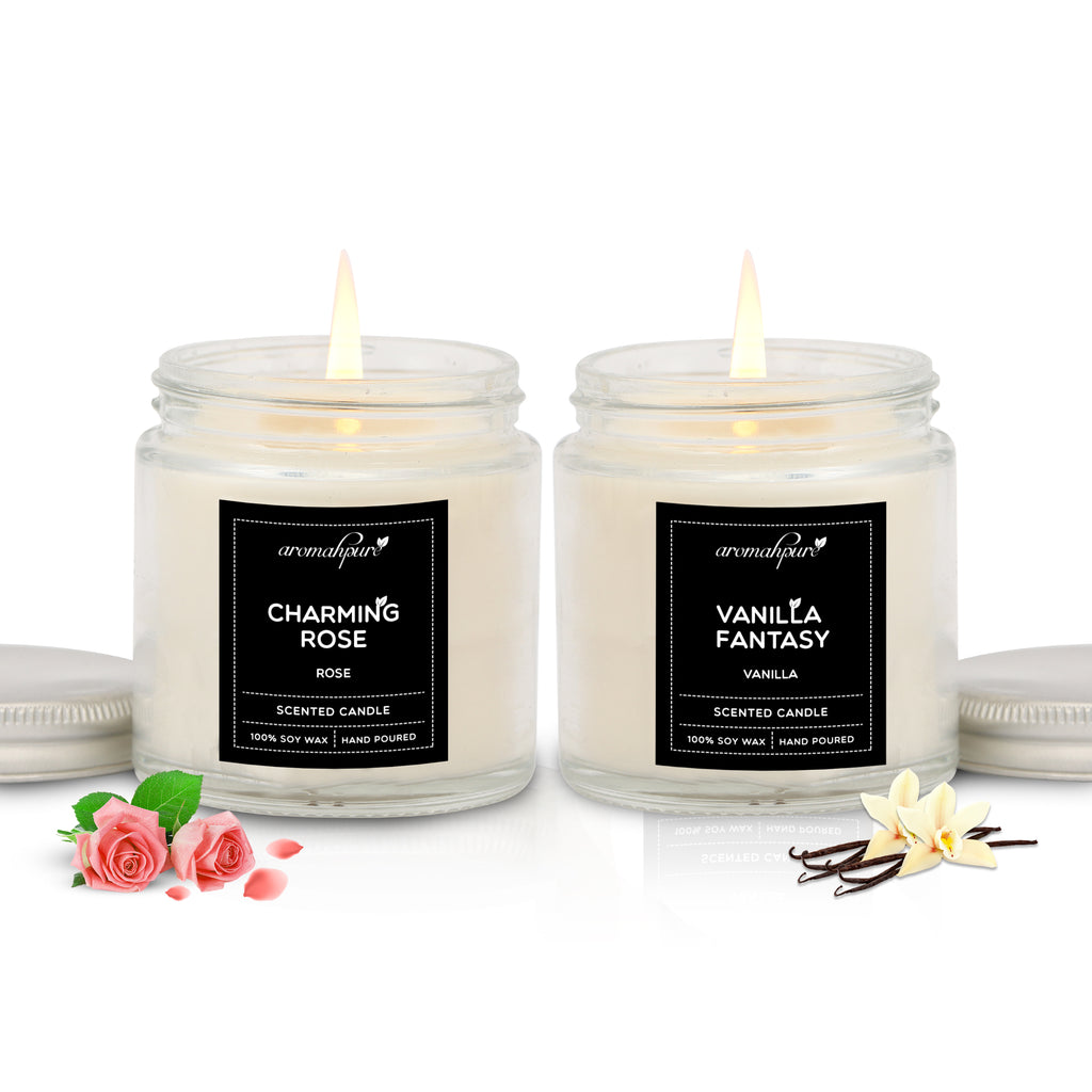 Aromahpure Silver Screw Jar Candle Rose & Vanilla Pack of 2