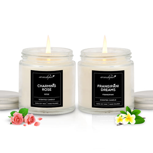 Aromahpure Silver Screw Jar Candle Rose & Frangipani Pack of 2