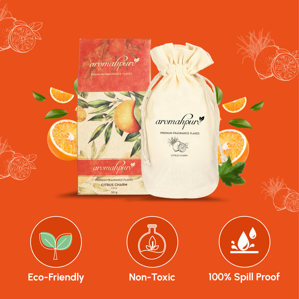 Spill proof car perfume flakes citrus charm