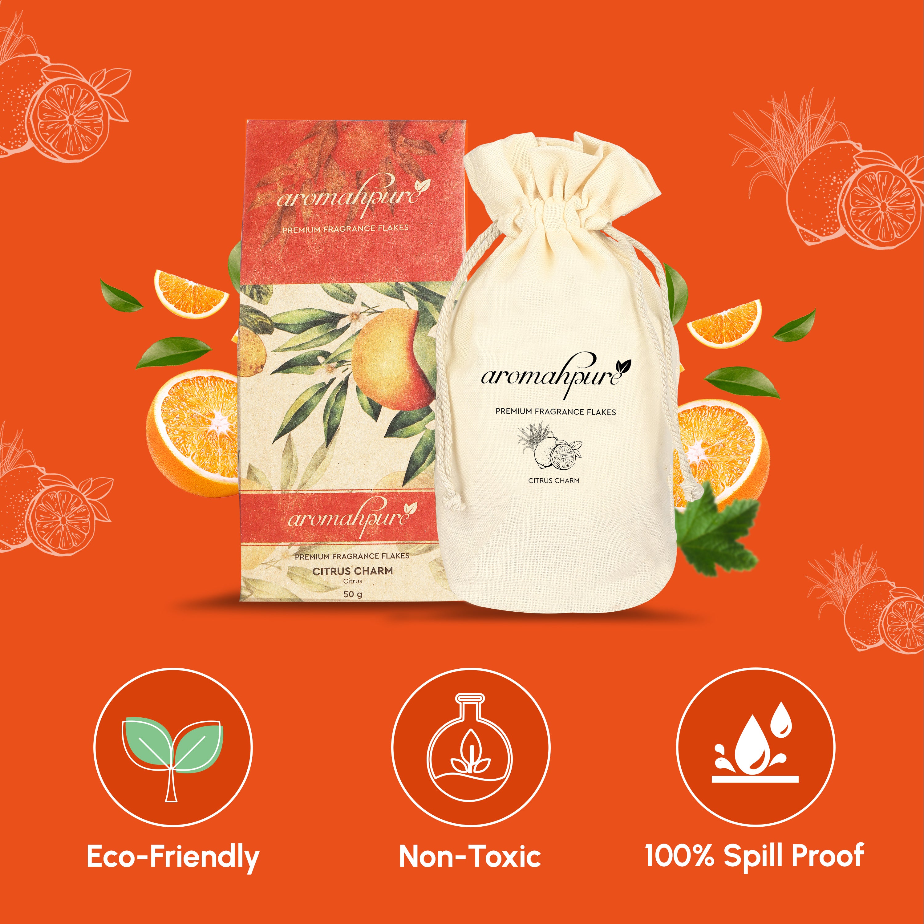 Spill proof car perfume flakes citrus charm