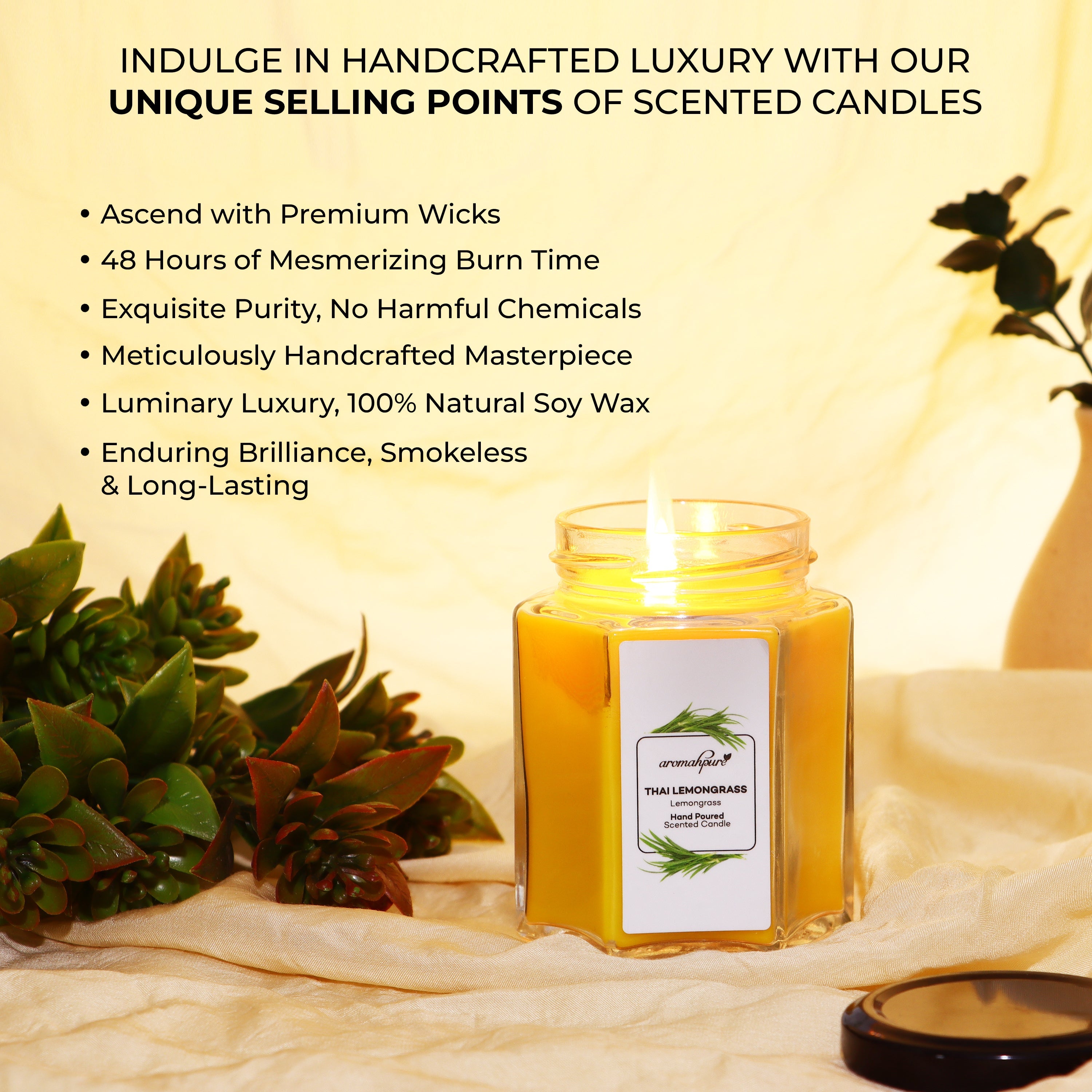 Scented Hexa jar candle Thai Lemongrass Green Apple Features