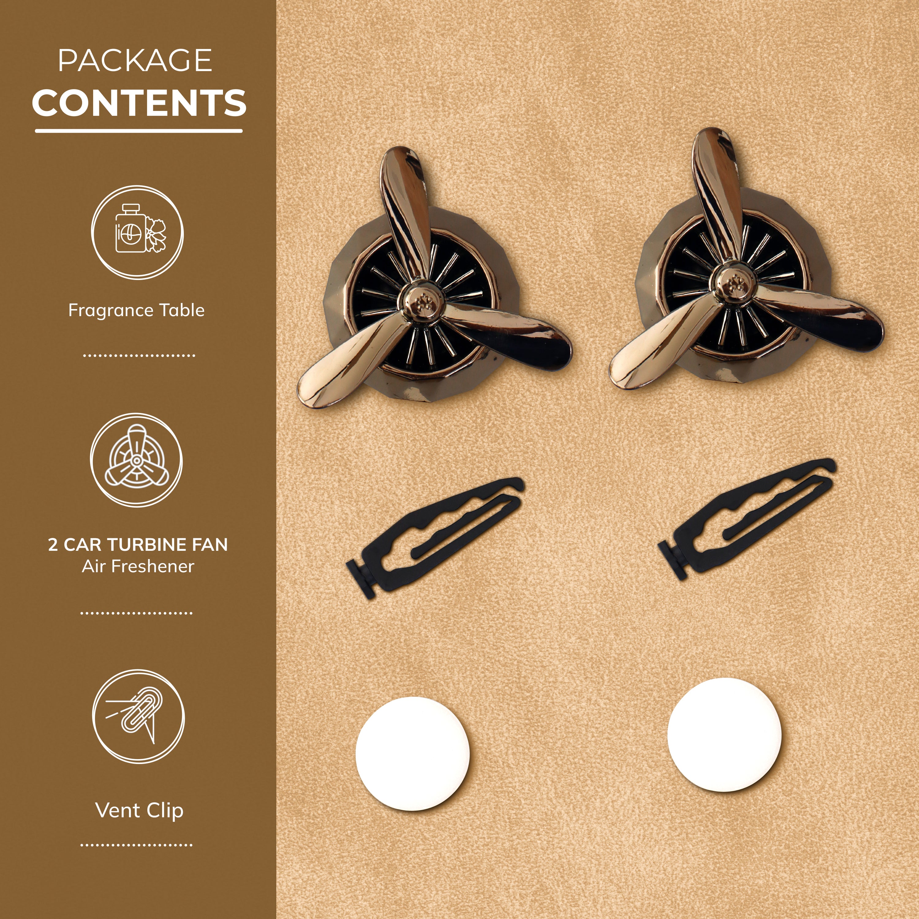 Turbine Vent Car Air Freshener Black Package Contents