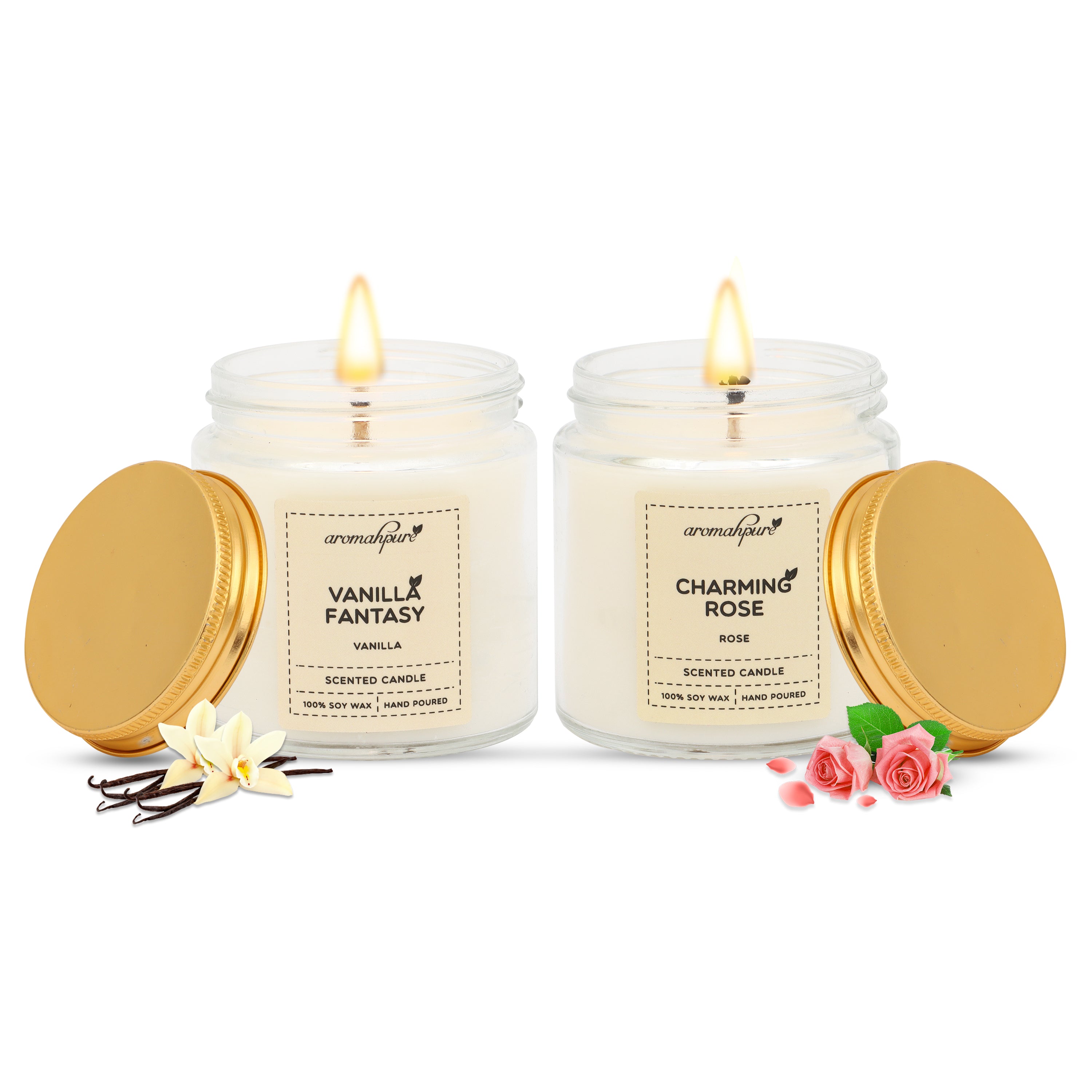 Golden Screw Jar Candles pack of 2, Vanilla & Rose