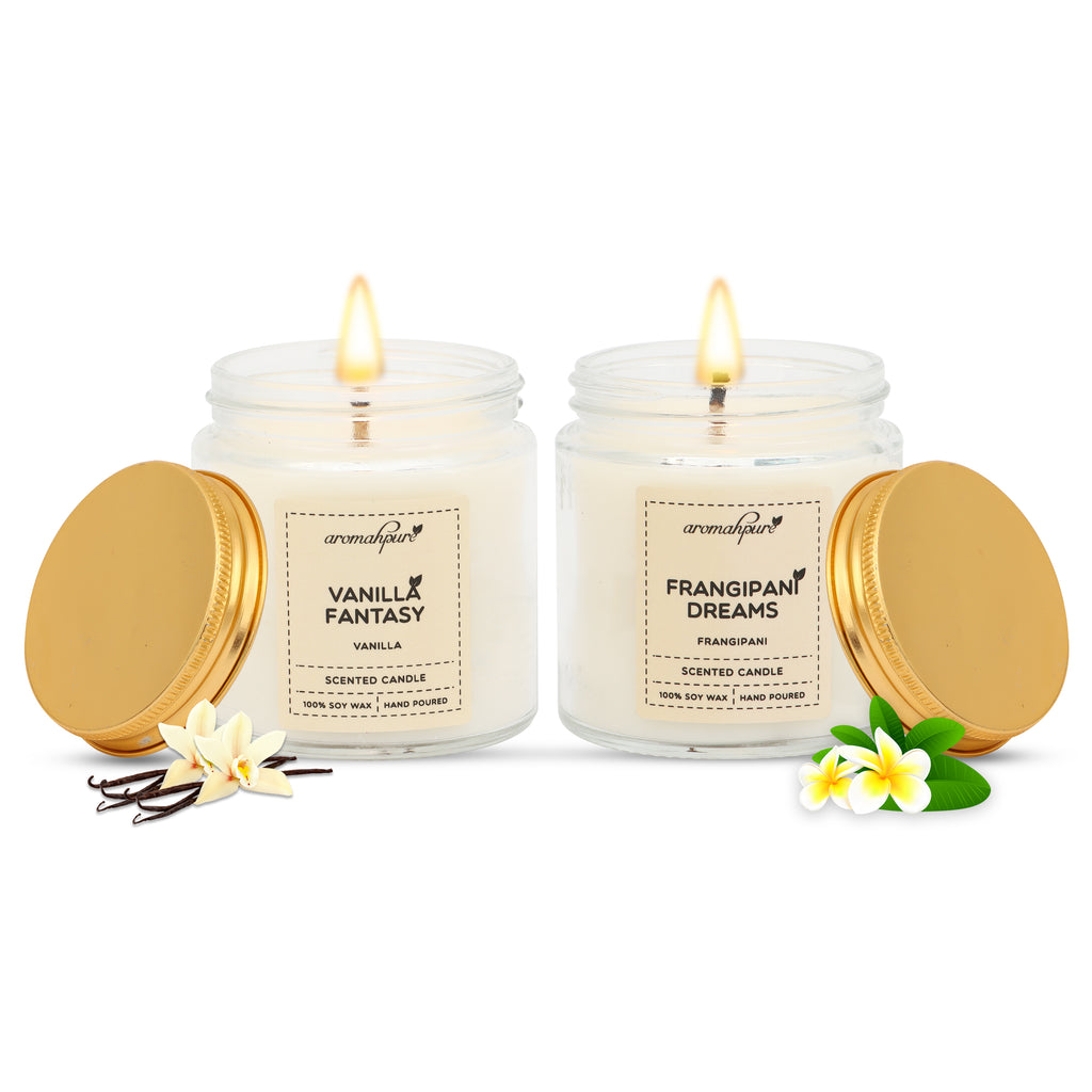Golden Screw Jar Candles Pack of 2 Fragrances - Vanilla & Frangipani