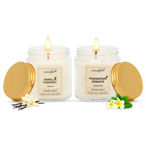 Aromahpure Soy Wax, Golden Screw Jar Candles, 55 Hours Burning Time Gauranteed (Vanilla Fantasy, Frangipani Dream)