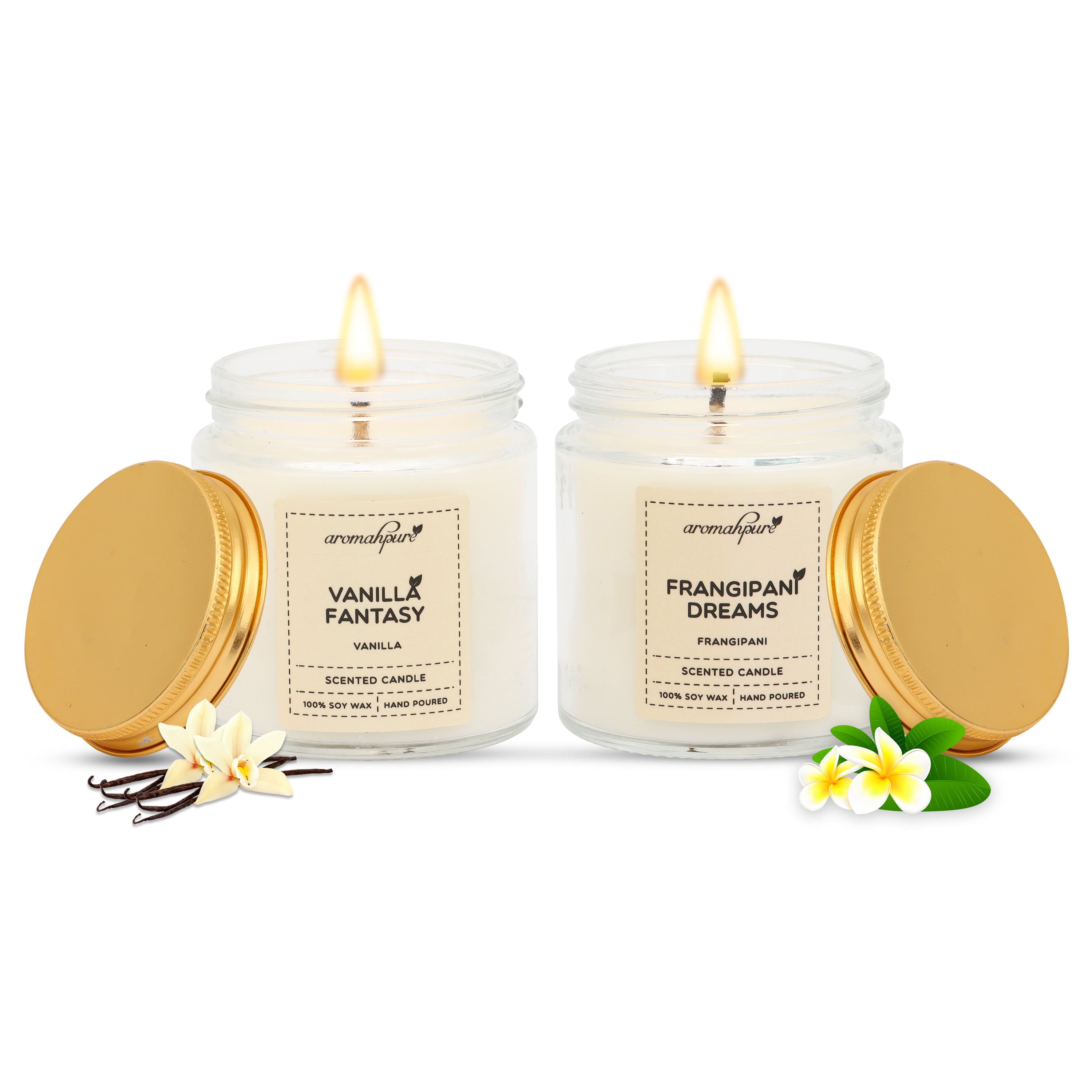 Golden Screw Jar Candles Pack of 2 Fragrances - Vanilla & Frangipani