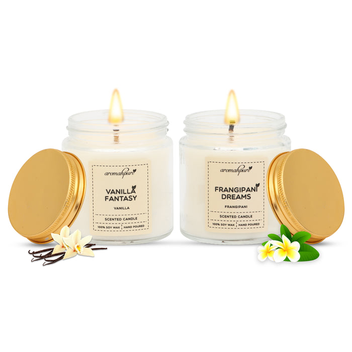 Golden Screw Jar Aroma Candle | Vanilla & Frangipani | Pack of 2