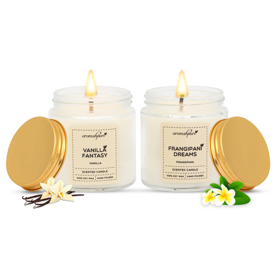 Golden Screw Jar Aroma Candle | Vanilla & Frangipani | Pack of 2