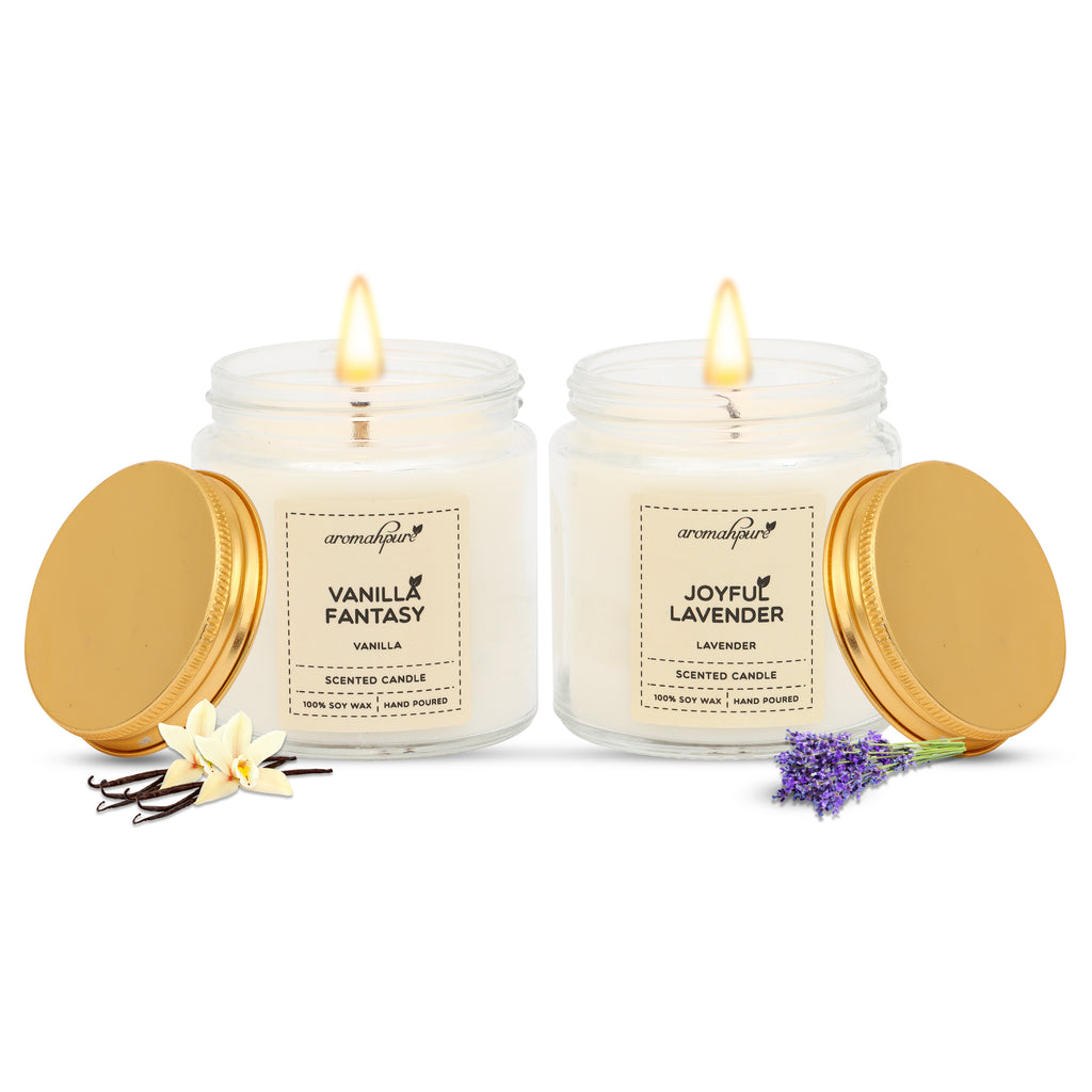 Golden Screw Jar Candles Pack of 2 Fragrances - Vanilla & Lavender