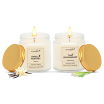 Aromahpure Soy Wax, Golden Screw Jar Candles, 55 Hours Burning Time Gauranteed (Vanilla Fantasy, Thai Lemongrass)