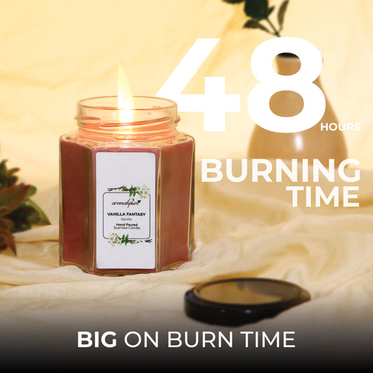 Aromahpure Soy Wax Hexa Jar Candle, 96 Hours Burning Time Guaranteed (Charming Rose, Vanilla Fantasy)