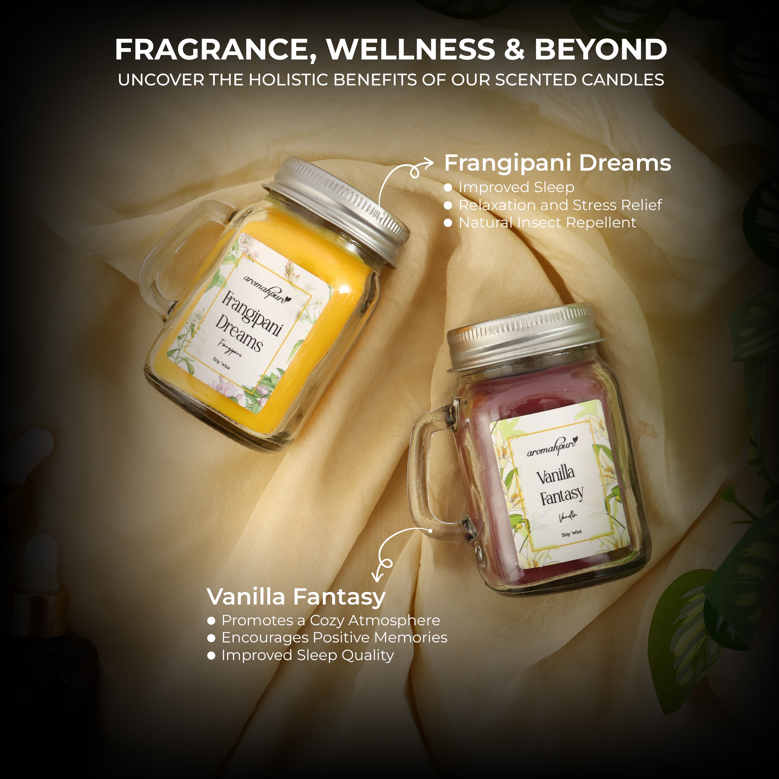 Aromahpure Soy Wax, Mason Jar Candles, 60 Hours Burning Time Gauranteed (Earth Scents, Vanilla Fantasy)