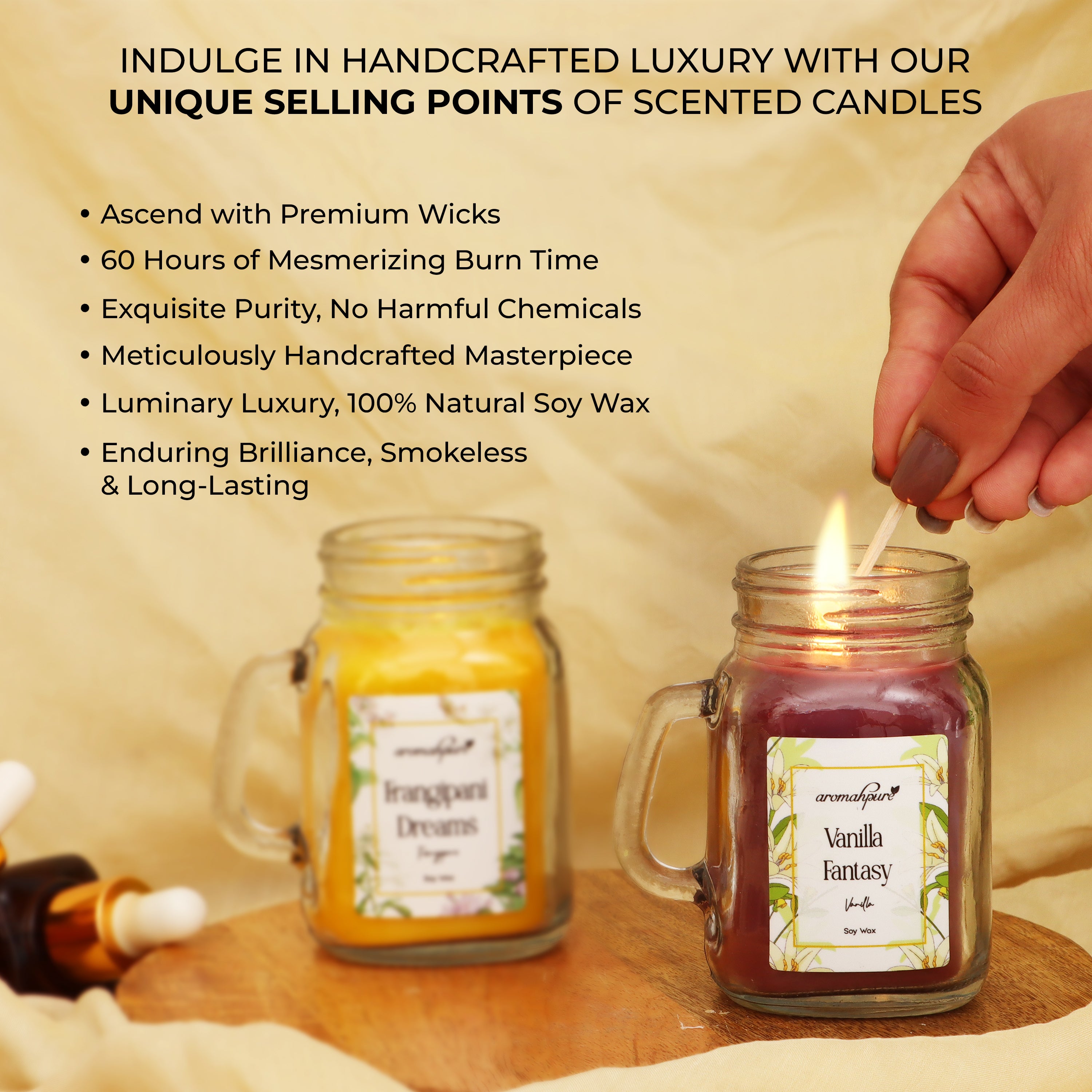 Aromahpure Soy Wax, Mason Jar Candles, 60 Hours Burning Time Gauranteed (Earth Scents, Vanilla Fantasy)