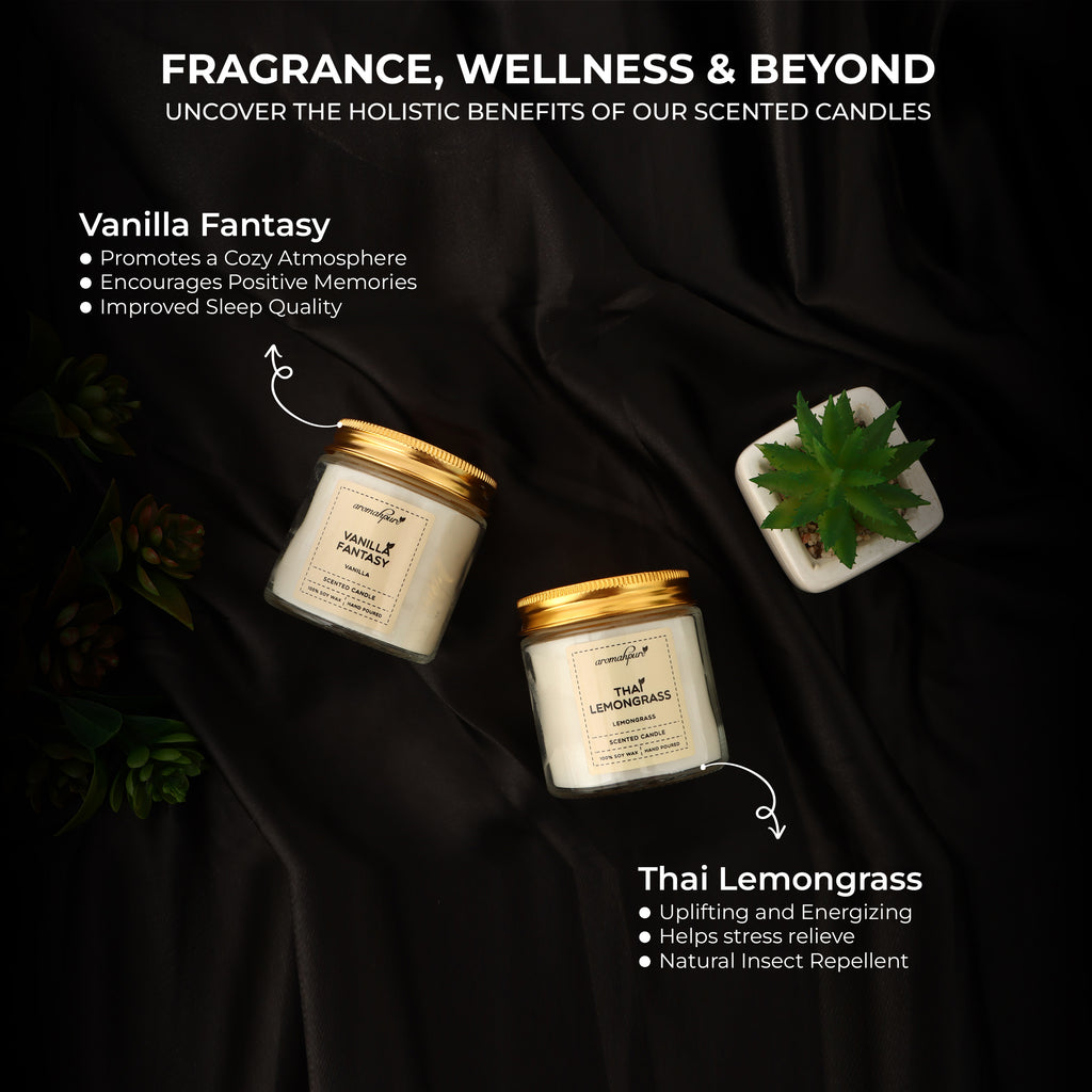 Golden Screw Jar Aroma Candle | Vanilla & Lemongrass | Pack of 2