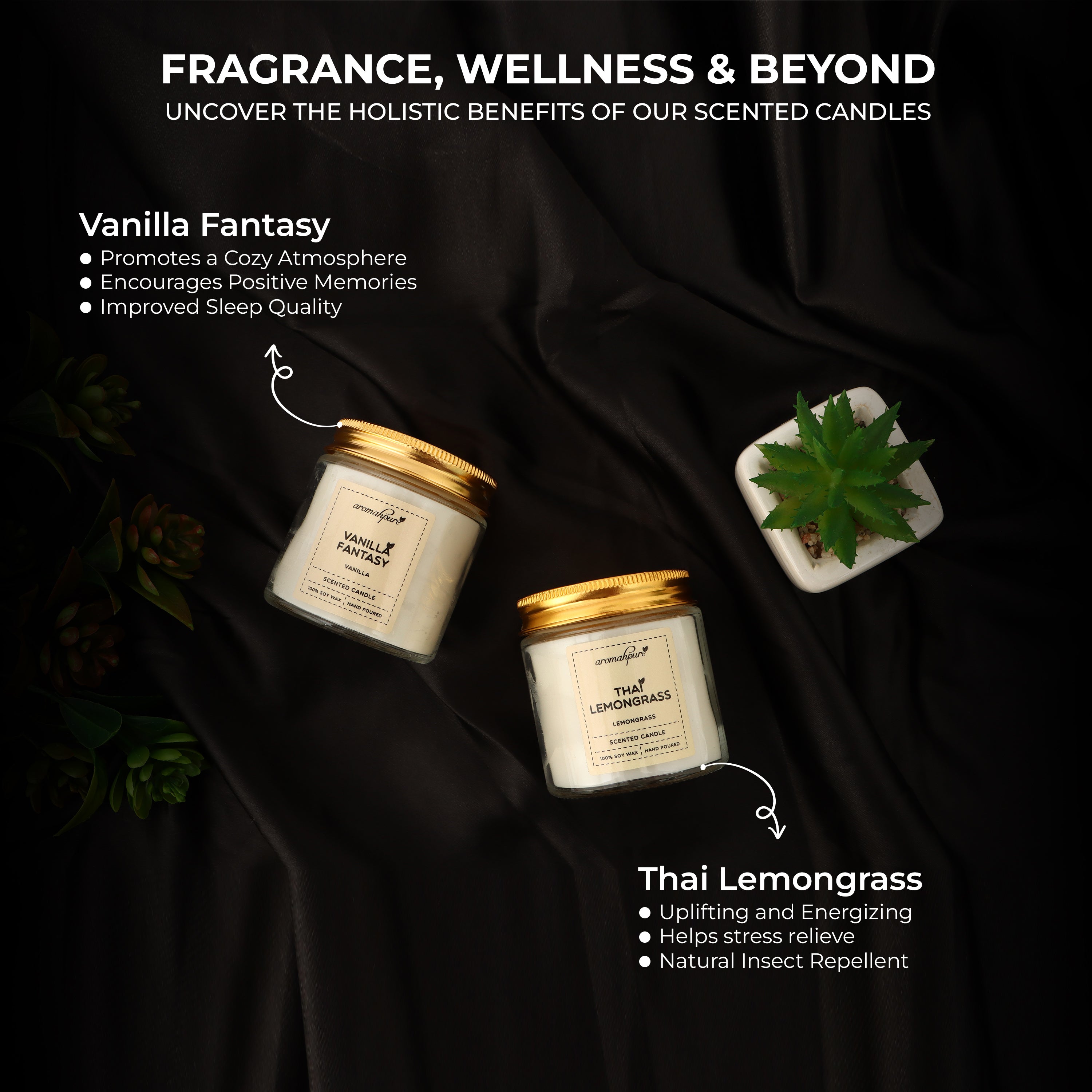 Golden Screw Jar Aroma Candle | Vanilla & Lemongrass | Pack of 2