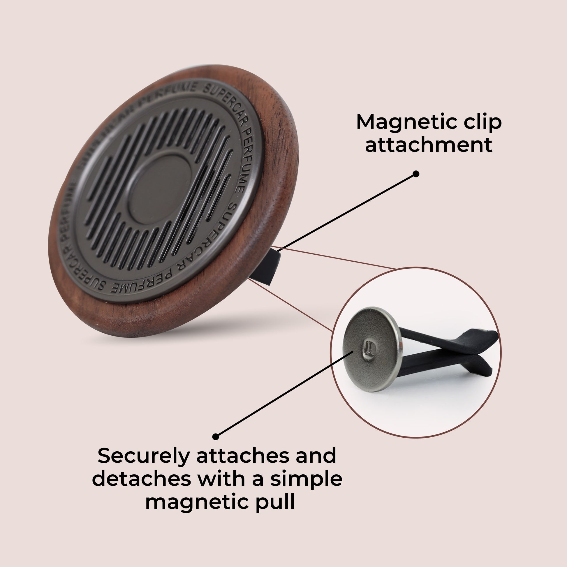 Walnut Wood Round Car Air Freshener with magnetic clip