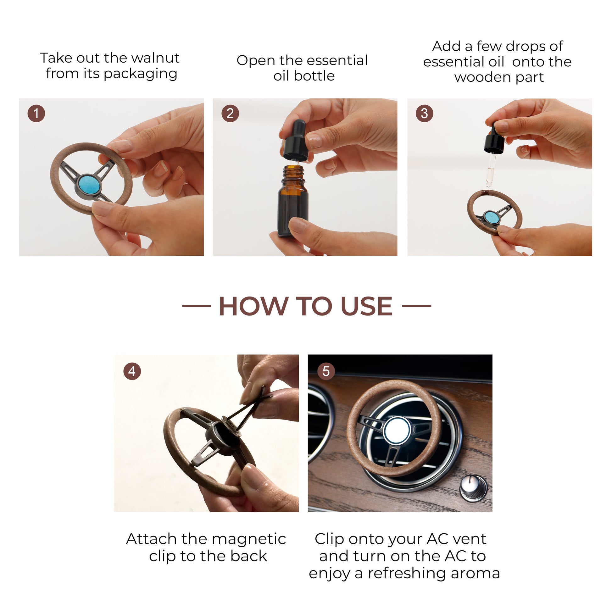 Walnut Wood Steering Car Air Freshener how to use