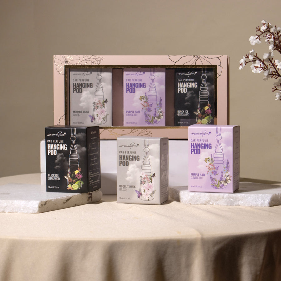 Aromahpure Long Hanging Pod Car Perfume Gift Box (Pack of 3 Fragrances)