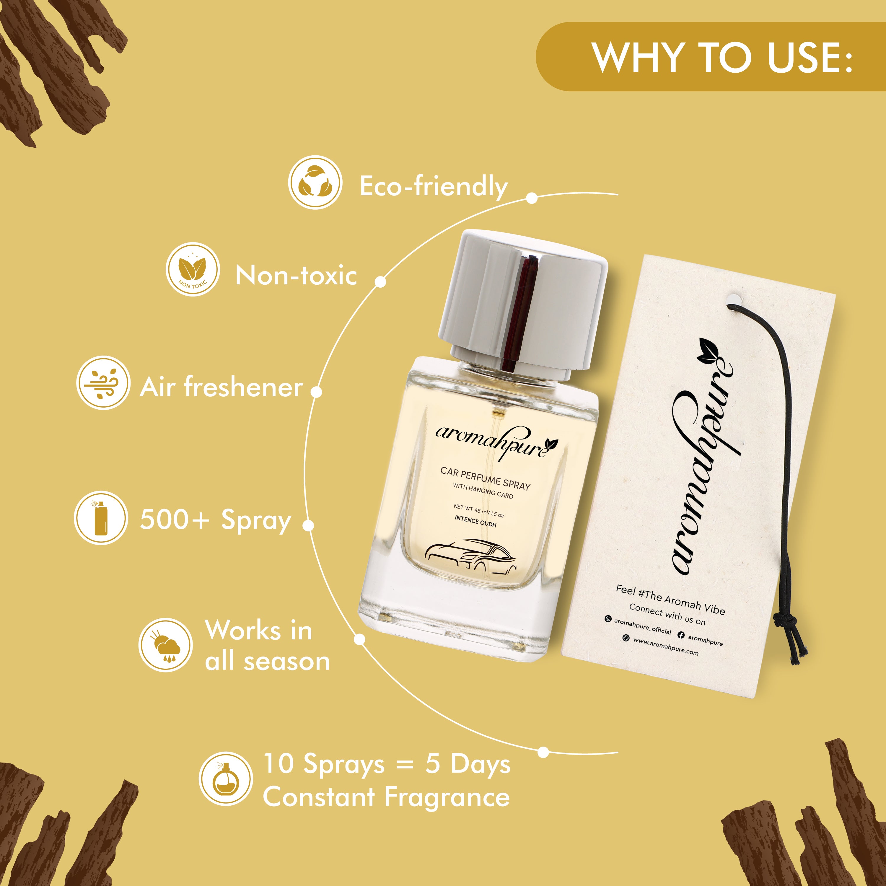 Aromahpure Classic Car Perfume Spray with Hanging Card (Intense Oudh)