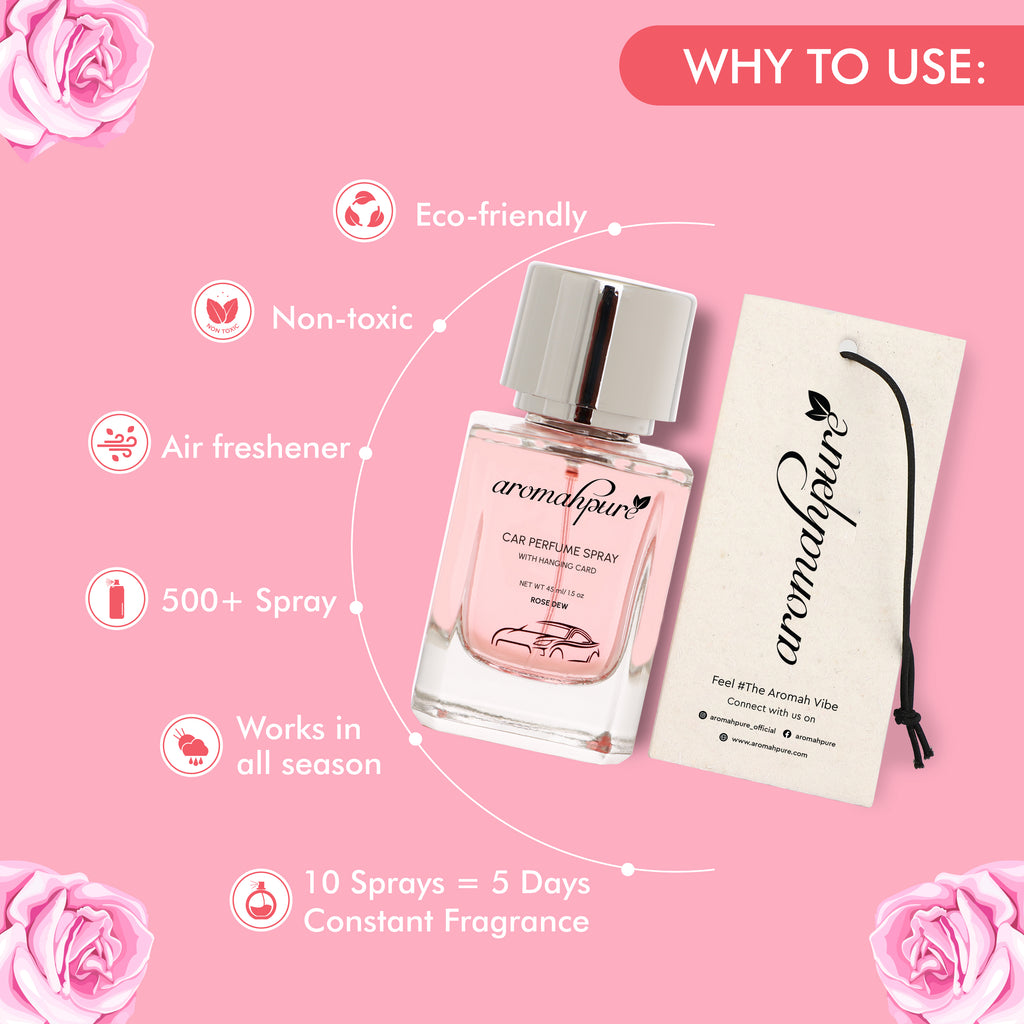 Aromahpure Floral Car Perfume Spray with Hanging Card (Rose Dew)