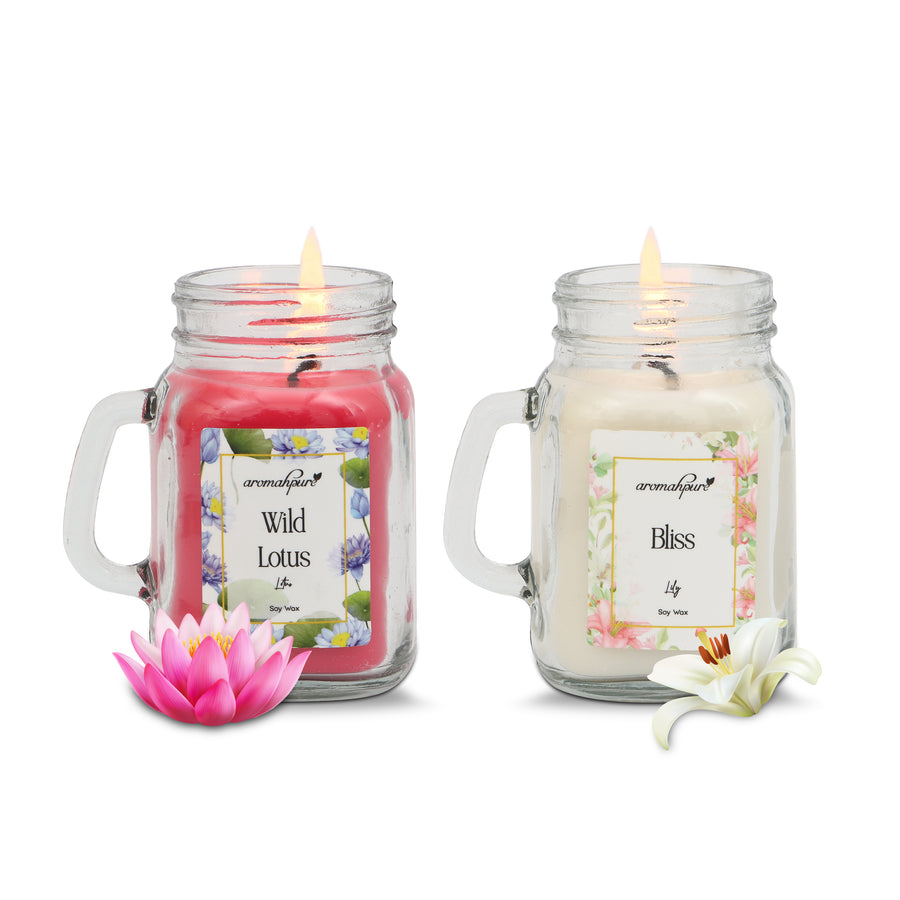 Aromahpure Soy Wax, Mason Jar Candles, 60 Hours Burning Time Gauranteed (Wild lotus, Bliss)