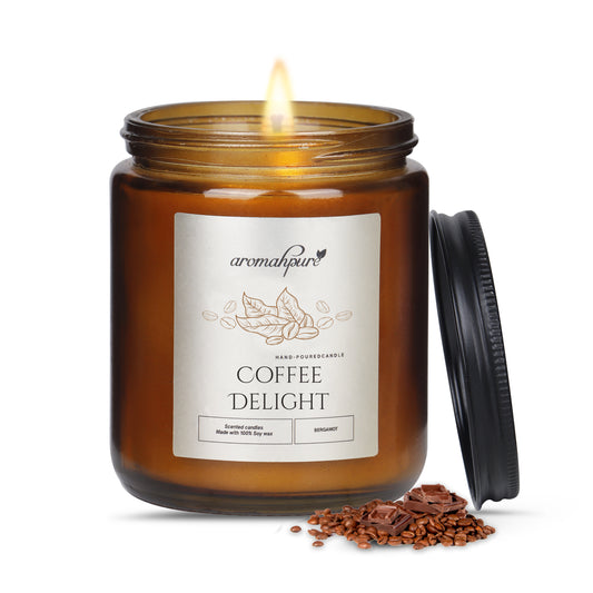 Aromahpure Soy Wax, Black Screw Jar Candles, 36 Hours Burning Time Gauranteed (Coffee Delight)