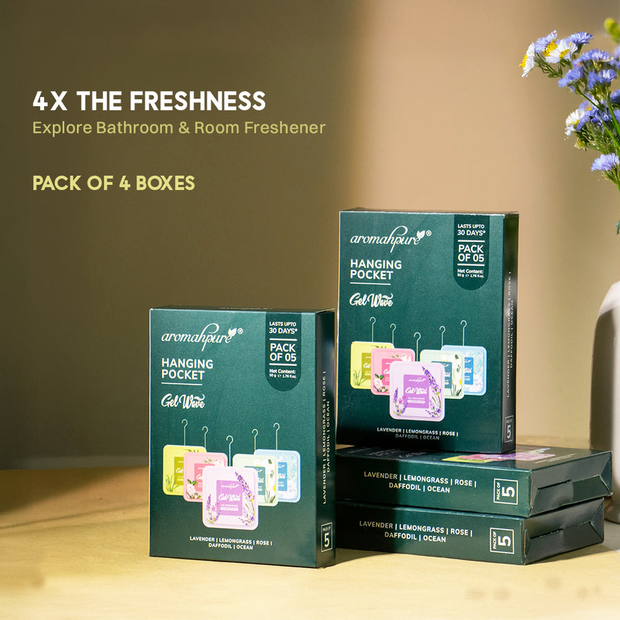 Gel Wave Bathroom Freshener | Pack of 4 Boxes | Gel Based Hanging Pocket Freshener