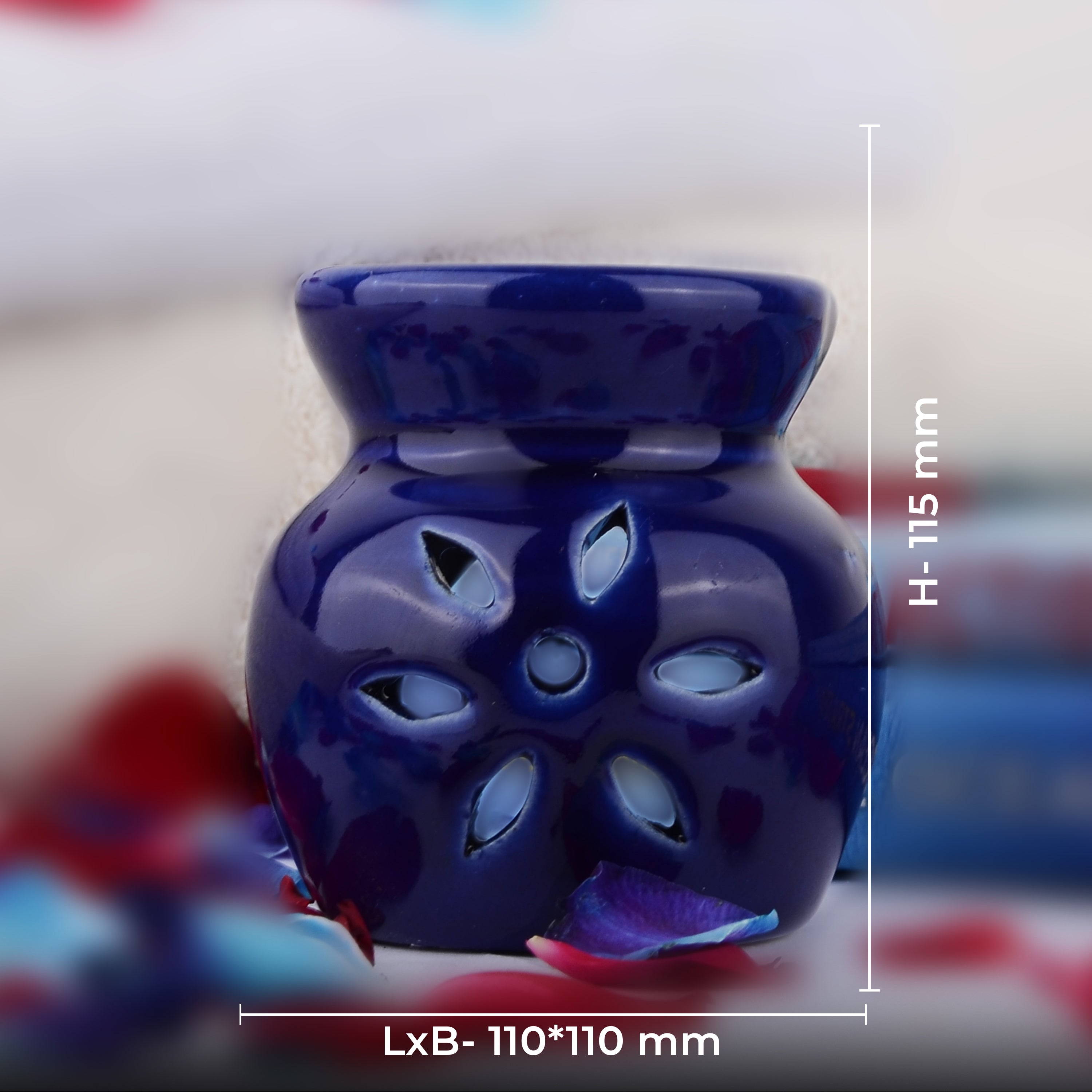 Blue Tealight Ceramic Floral Design Diffuser with 15 ml Fragrance Oil (Zesty Orange)