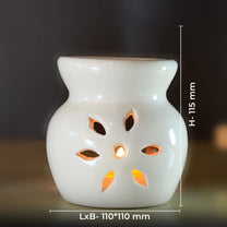 White Tealight Ceramic Floral Design Diffuser with 15 ml Fragrance Oil (Thai Lemongrass)